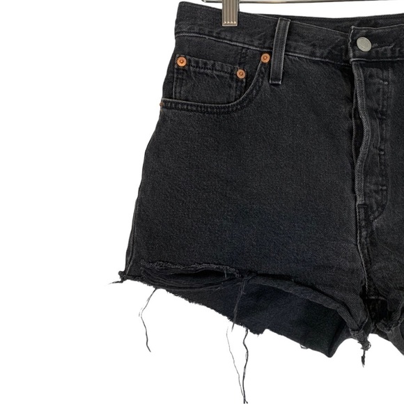 Levis 501 High Waist Cut Off Jean Shorts Size 29 Black - Picture 3 of 9